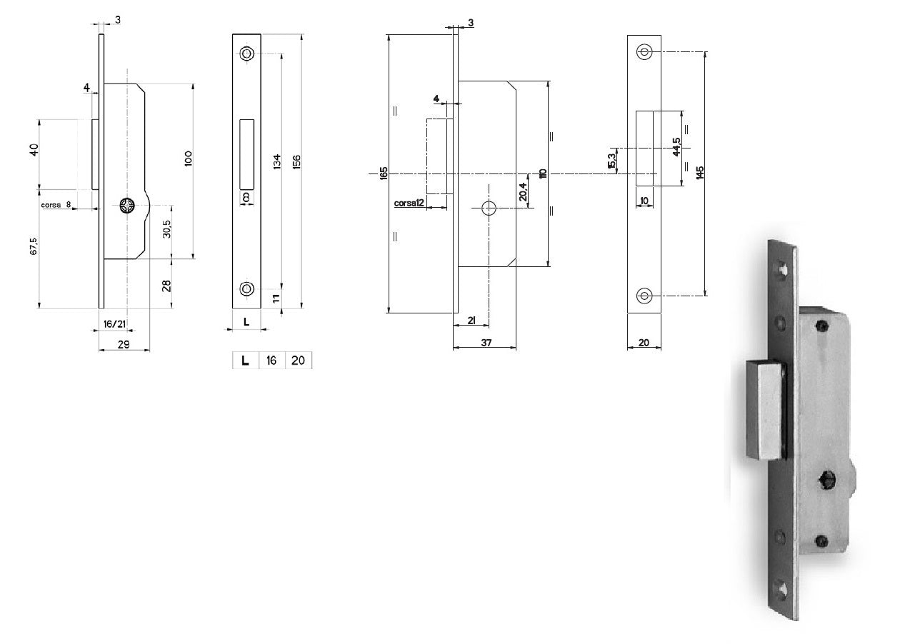 FIAM 903K SERRATURA X MONTANTI MM.16 KAART.9033416