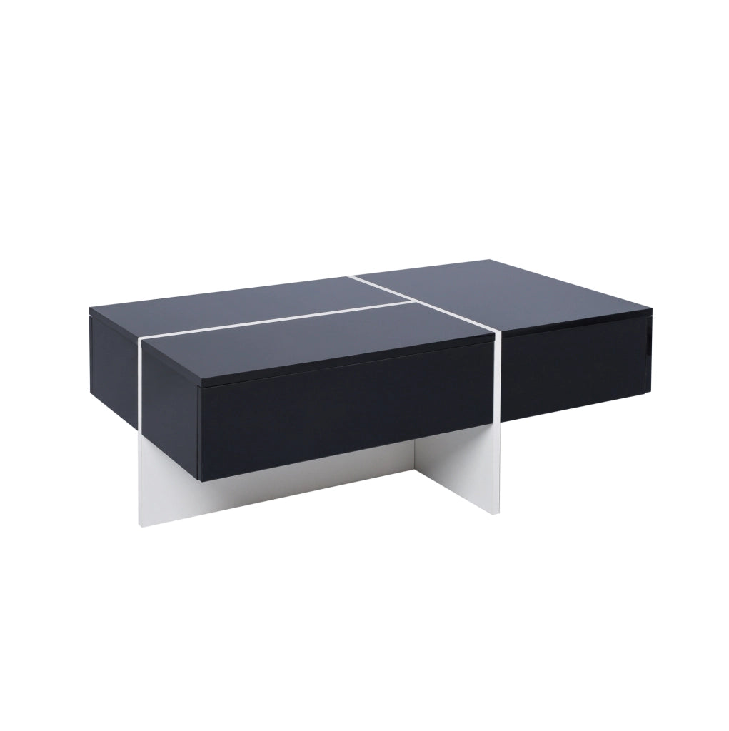 Tavolino da caffè lucido nero 100x50x34;5 cm con LED controllabile da app e 3 cassetti