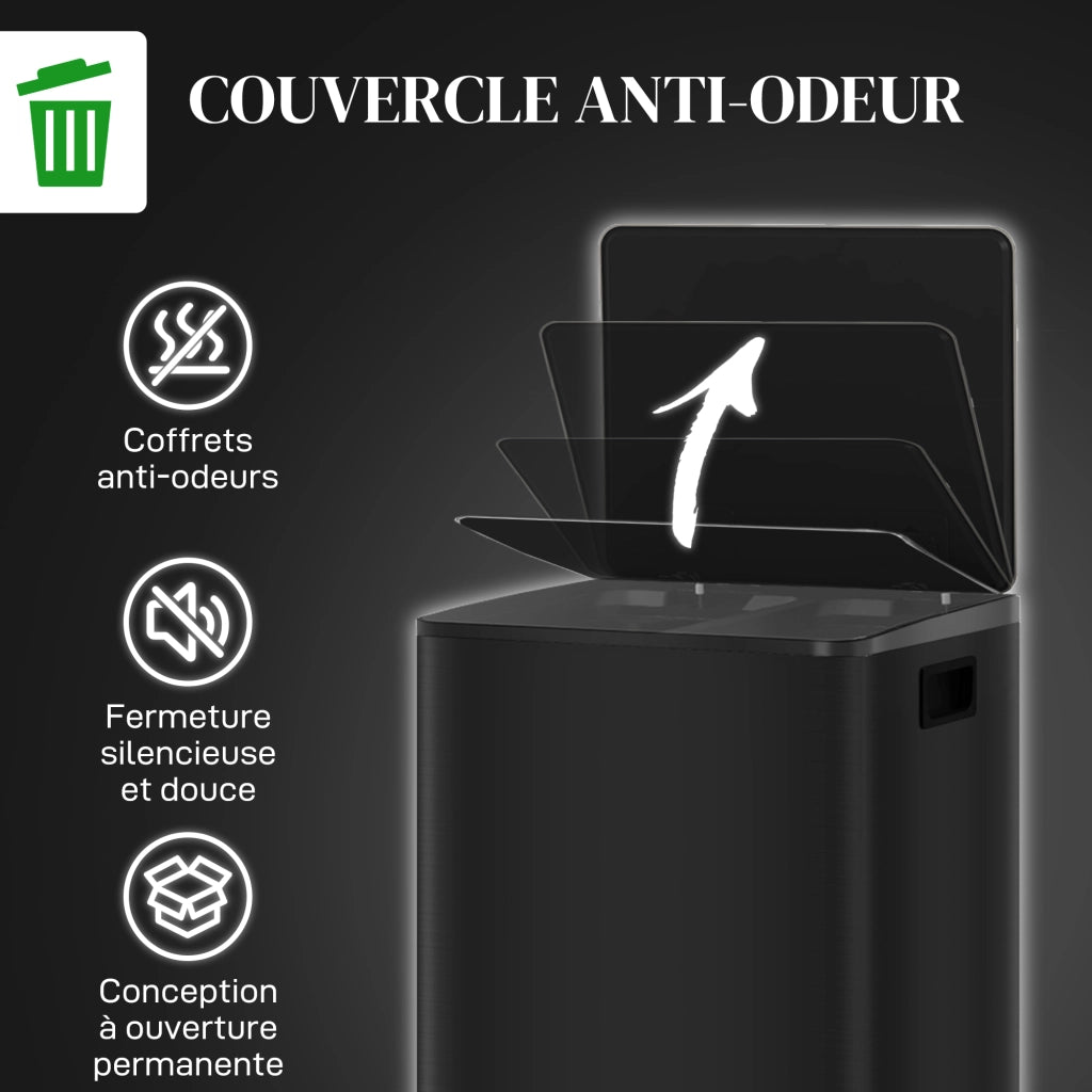 Bidone per rifiuti da cucina 2x25L ¨C zephmum ¨C acciaio inox nero 47.7x37.5x56cm