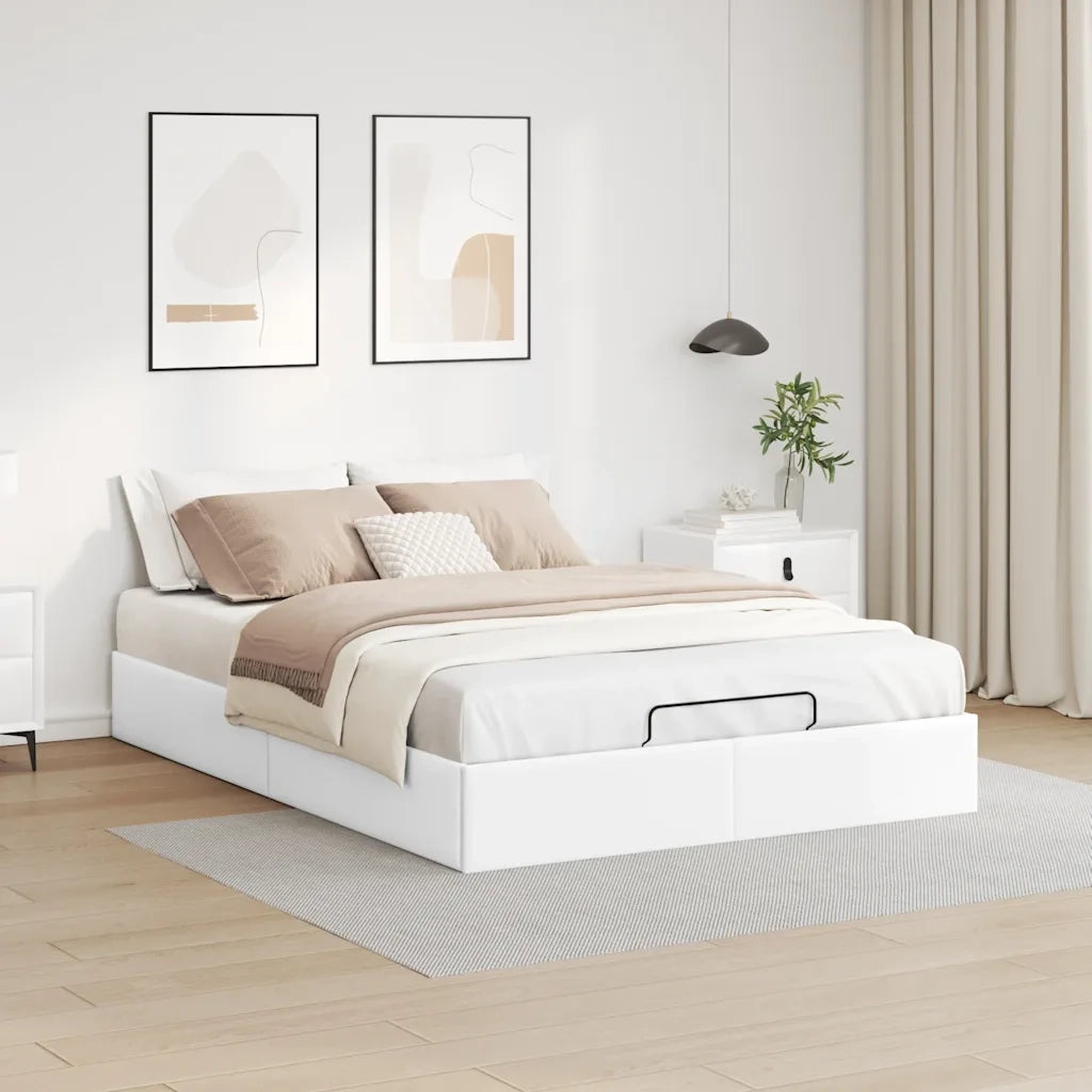 Struttura Letto Pouf con Materasso Bianco 140x190 cm Similpelle