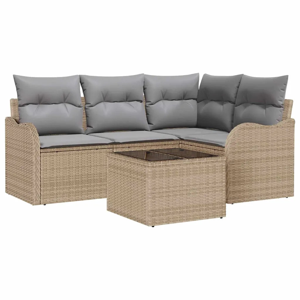 Set Divano da Giardino con cuscino 5 pcs Beige Poly Rattan 3345690