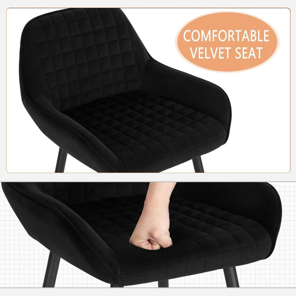 Set di 4 Sgabelli da Bar, Sedie da Cucina, con Schienale & Braccioli, Struttura in Acciaio, Seduta Ampia in Velluto Altezza di 64 cm, Colore Nero BH372sz-4