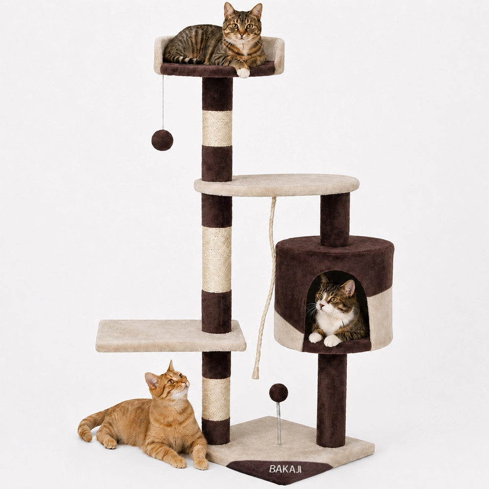 Albero Tiragraffi Gatti Parco Giochi Cuccia Graffiatoio gatto 112cm Marrone Crem