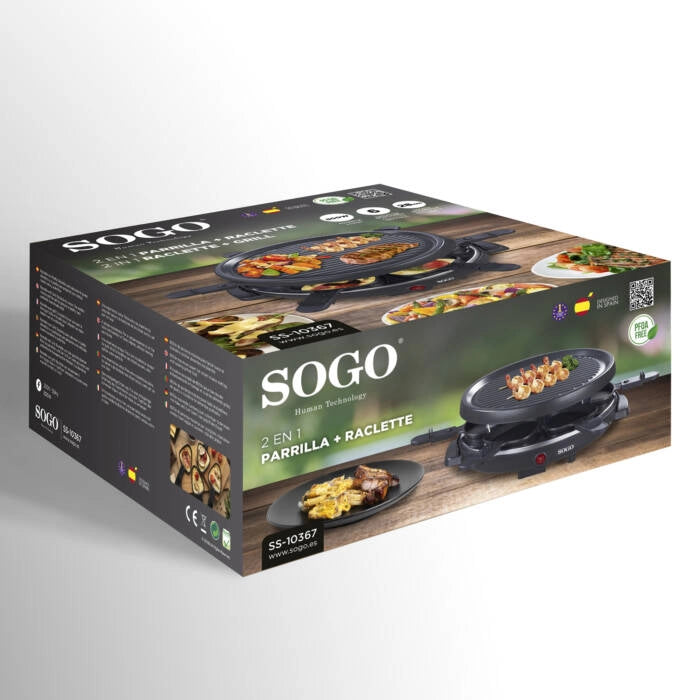 Raclette elettrica con grill antiaderente 28 cm, 6 persone 800W per sciogliere formaggio e grigliare carne - Sogo