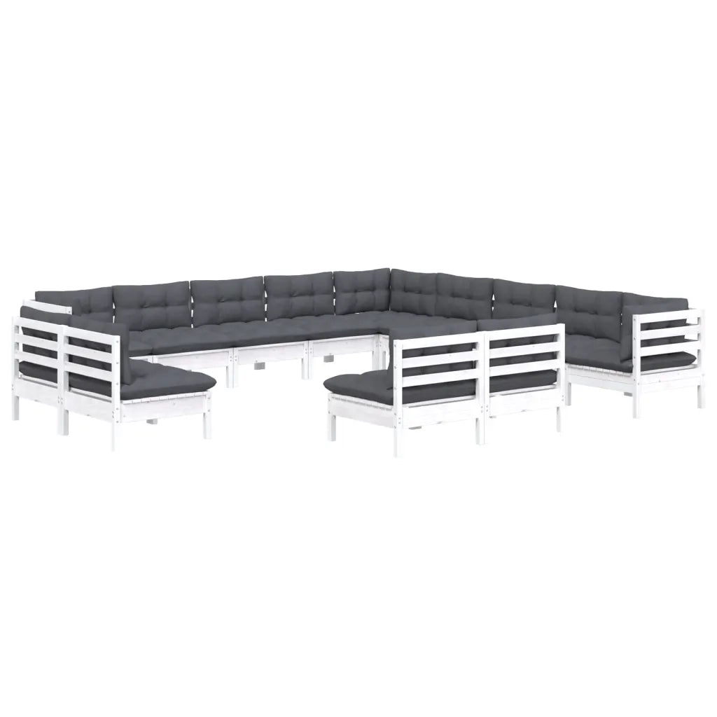 Set Divani da Giardino 13 pz con Cuscini Bianchi Legno di Pino 3096888
