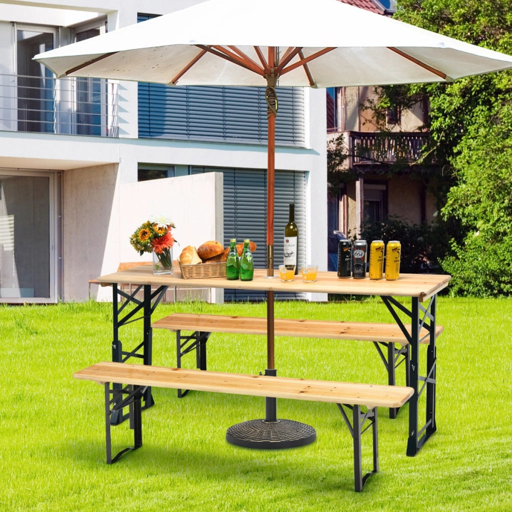Tavolo da picnic pieghevole per esterni da 168,5cm, Tavolo grande per birra da patio in legno con altezze regolabili-Tavoli e sedie da campeggio
