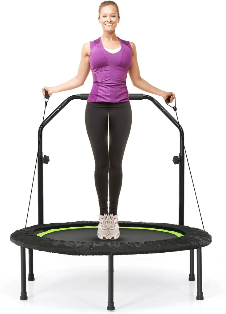 Mini Trampolino Pieghevole 101cm, Trampolino Fitness per Adulti e Bambini,con Maniglia Altezza Regolabile, Capacità di Carico 150 kg