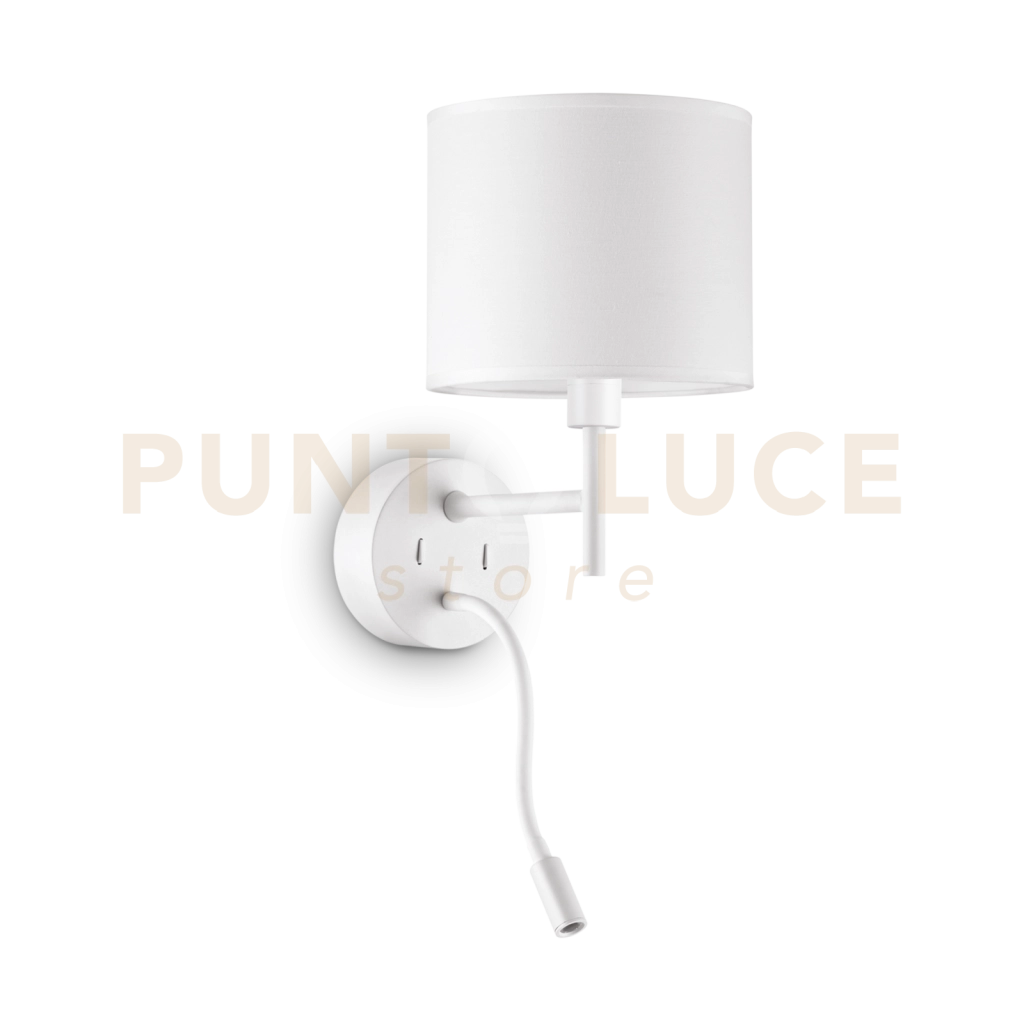 SET UP APPLIQUE 1 LUCE ATTACCO E27 + 1 LUCE LED 3000K 3W  200 lm IN METALLO BIANCA SENZA PARALUME SENZA PARALUME