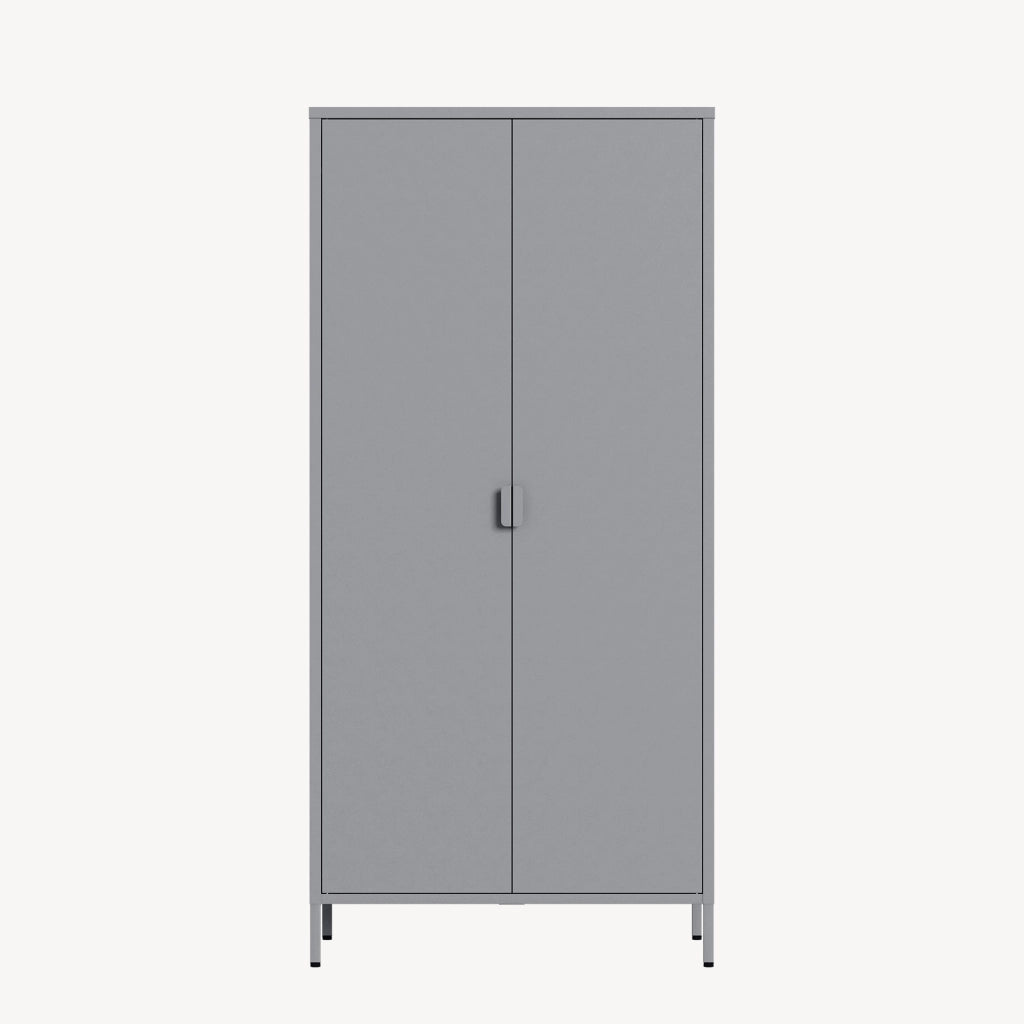 Armadio Guradaroba Esteli in Acciaio a 2 Ante con 2 Barre Appendiabiti e 4 Ripiani 170 x 80 x 45 cm - Grigio [en.casa]