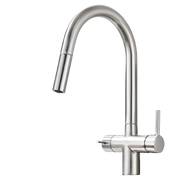 Jana | Rubinetto estraibile 3 vie premium argento spazzolato | osmosi in acciaio inox cucina | miscelatore 360 gradi | filtro 3 attacchi gomito alto
