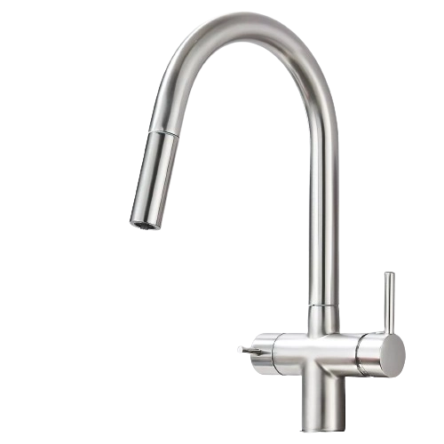 Jana | Rubinetto estraibile 3 vie premium argento spazzolato | osmosi in acciaio inox cucina | miscelatore 360 gradi | filtro 3 attacchi gomito alto