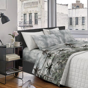 Completo Letto Lenzuola Matrimoniale,100% Cotone, Set letto, Lenzuolo Sopra, Sotto e Federe 2 Piazze Oasi Grigio