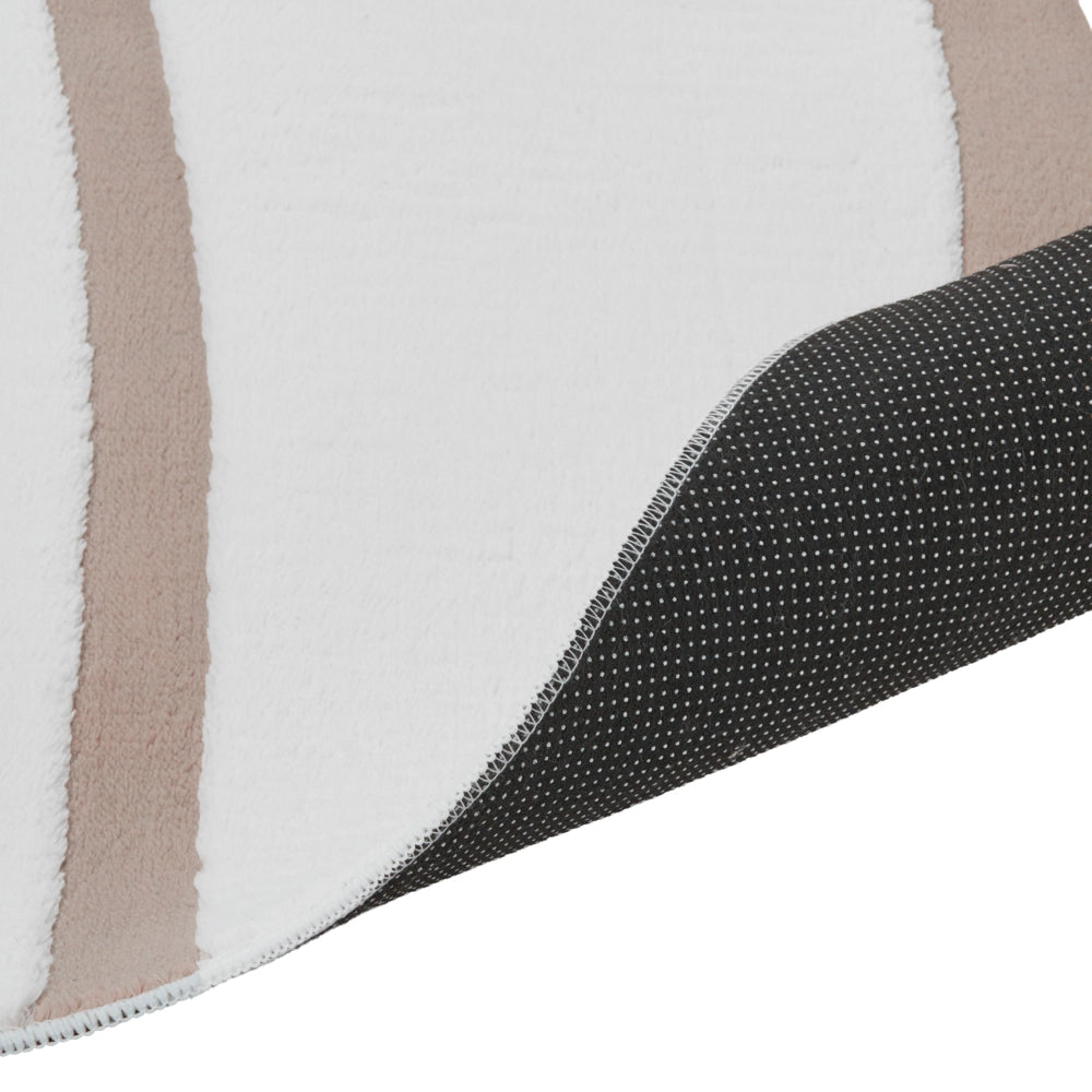 Tappeto da Soggiorno Beige e Bianco Jacquard 160 x 230 cm a Pelo Alto Rettangolare in Poliestere con Retro Antiscivolo Stile Moderno