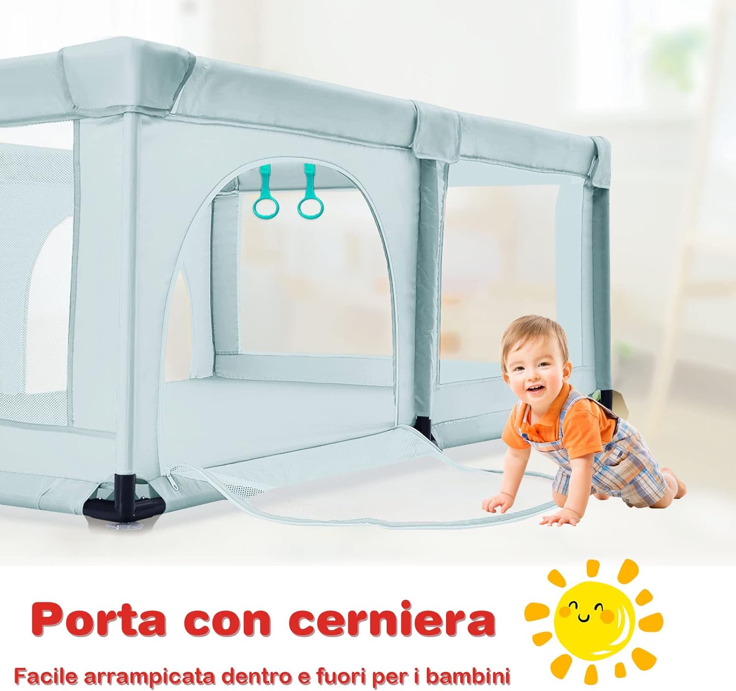 Box per Bambini, Centro Attività Portatile e Sicuro per Bambini, Box Colorato con Cancello, Recinto Extra per Interno ed Esterno con Rete Traspirante Durevole (Blu)