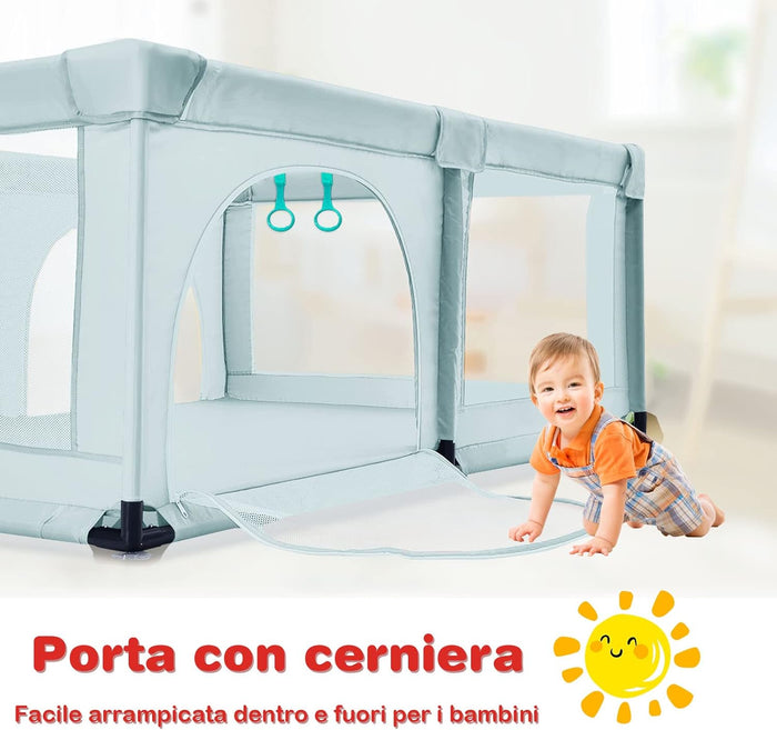 Box per Bambini, Centro Attività Portatile e Sicuro per Bambini, Box Colorato con Cancello, Recinto Extra per Interno ed Esterno con Rete Traspirante Durevole (Blu)