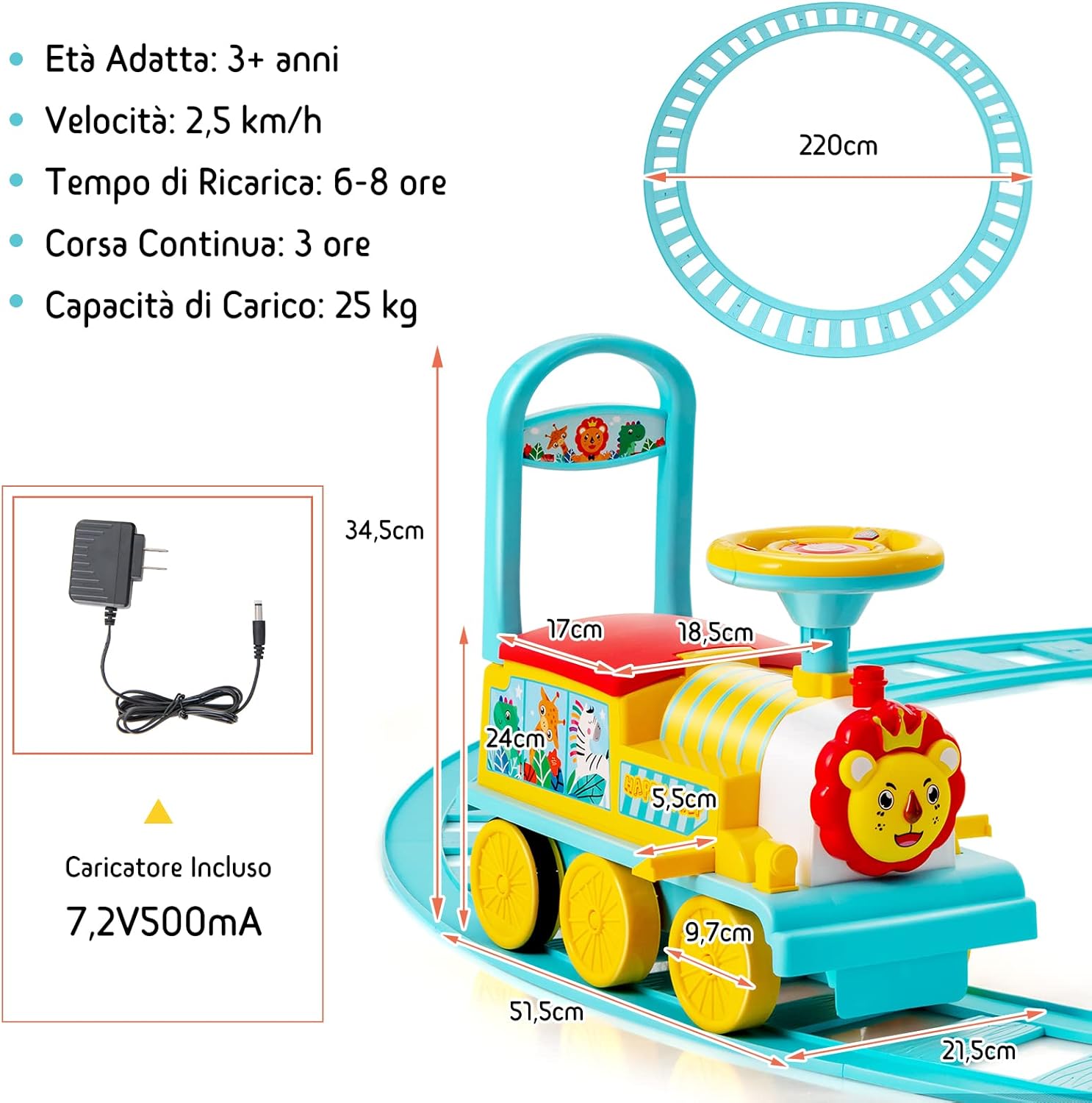 Trenino Elettrico per Bambini, Treno Giocattolo con 16 Pezzi di Binari, con Luci e Suoni, Scatola di Stoccaggio, Regalo per Bambini Anni 3+, Blu