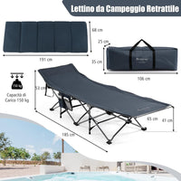 Letto Brandina Pieghevole con Materasso e Cuscino Rimovibili, Borsa da Trasporto, con Struttura Metallica Resistente, per Casa, Ufficio, Campeggio, Carico Fino a 150 kg