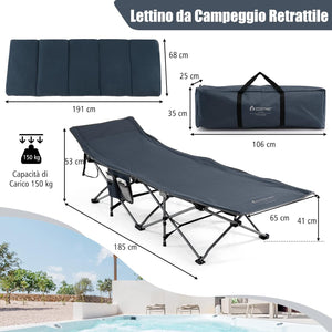 Letto Brandina Pieghevole con Materasso e Cuscino Rimovibili, Borsa da Trasporto, con Struttura Metallica Resistente, per Casa, Ufficio, Campeggio, Carico Fino a 150 kg
