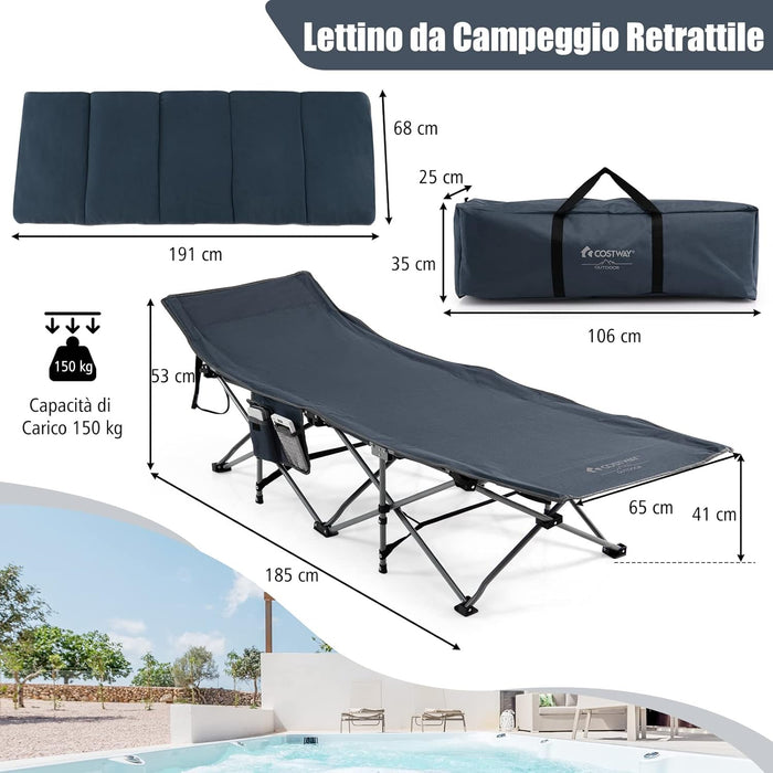 Letto Brandina Pieghevole con Materasso e Cuscino Rimovibili, Borsa da Trasporto, con Struttura Metallica Resistente, per Casa, Ufficio, Campeggio, Carico Fino a 150 kg