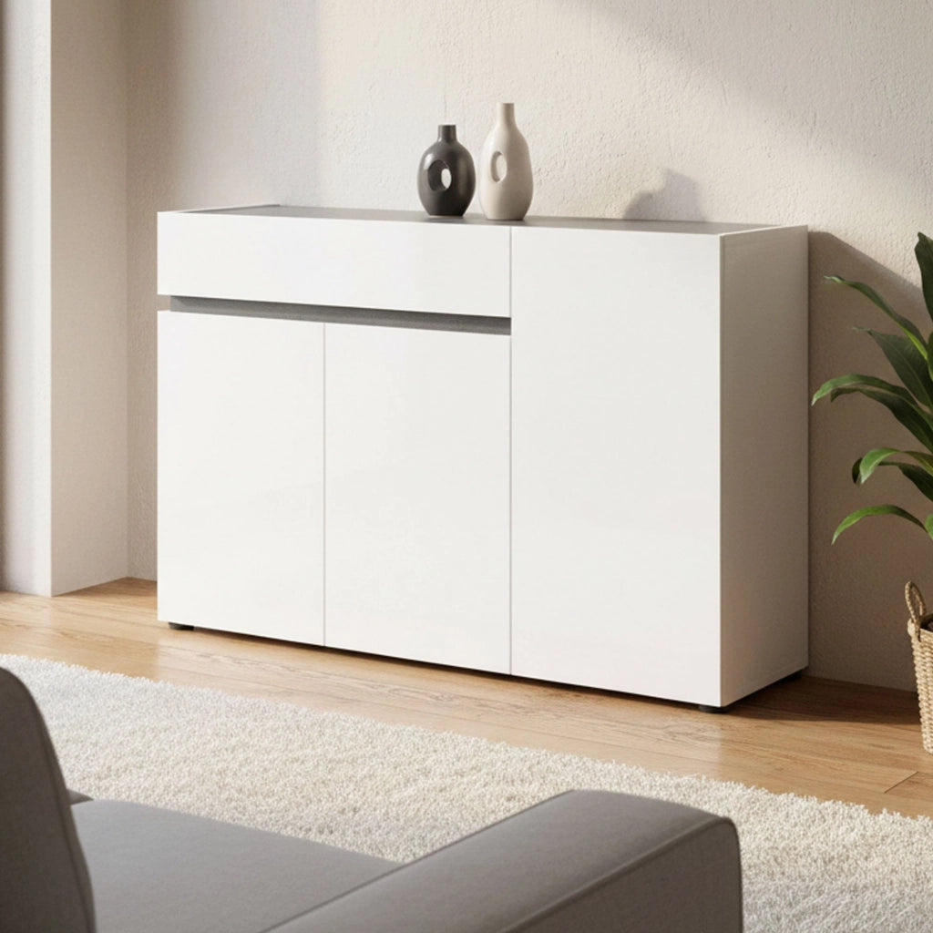 Madia Bajardo, Credenza 2 Ripiani Made in Italy, 120x42x80h cm Bianco Lucido