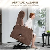 Poltrona Relax Alzapersona con 8 Punti Massaggio, Reclinazione a 135° e 2 Telecomandi, Marrone