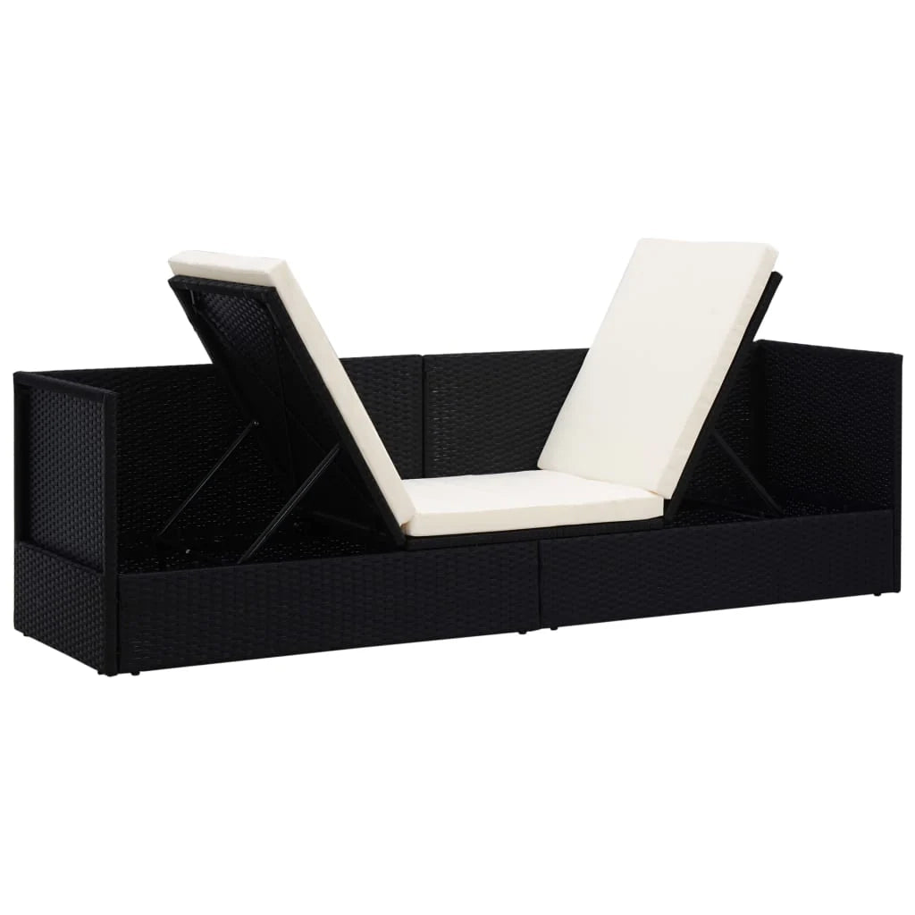 Divano chaise longue in resina intrecciata nera con cuscino e guanciali 02_0012001