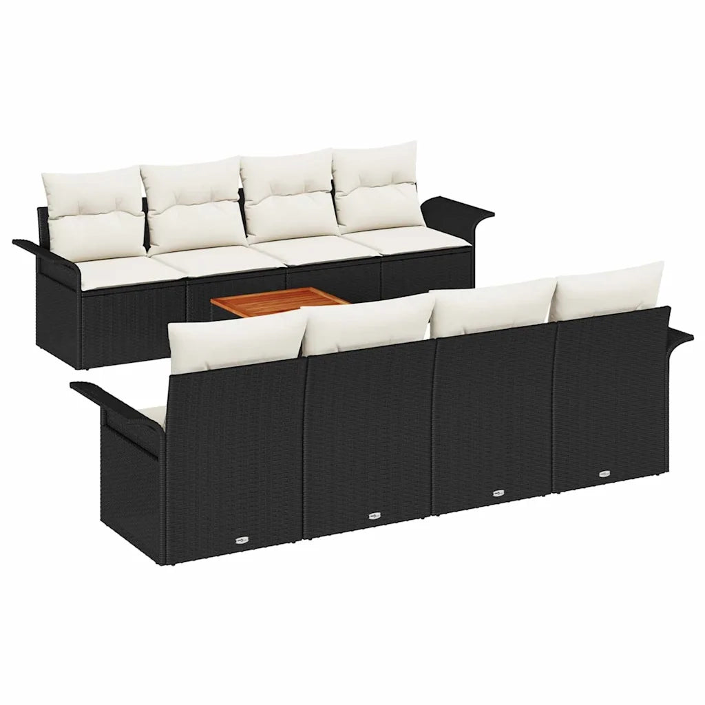 Set Divano da Giardino 9 pcs Nero e Crema polyrattan