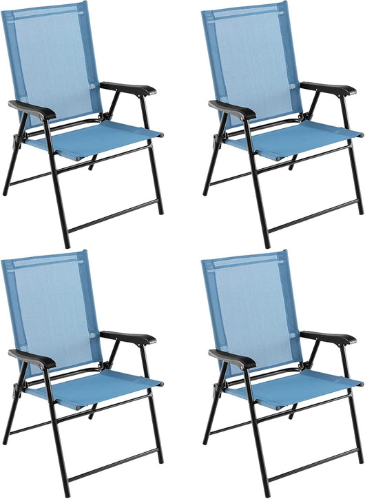 Set di 2/4 Sedie Pieghevoli da Giardino, Sedie Portatili con Braccioli e Struttura in Metallo, Sedie da Esterno Giardino Campeggio,Portata 150 kg (4, Blu, 65 x 60 x 93 cm)