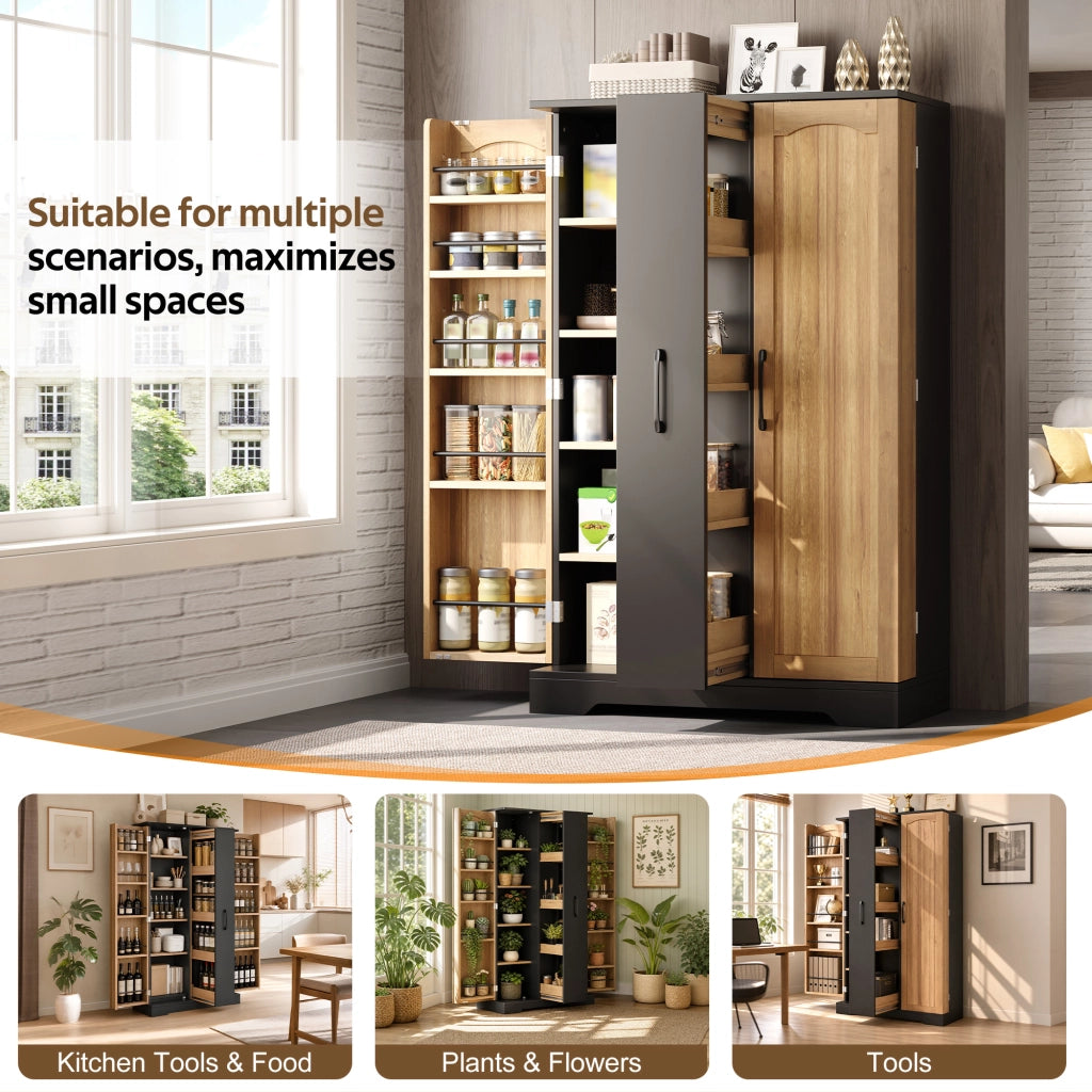 Credenza con 2 ante e 4 ripiani regolabili, porta spezie verticale, per cucina e soggiorno, 150 × 78 × 40 cm