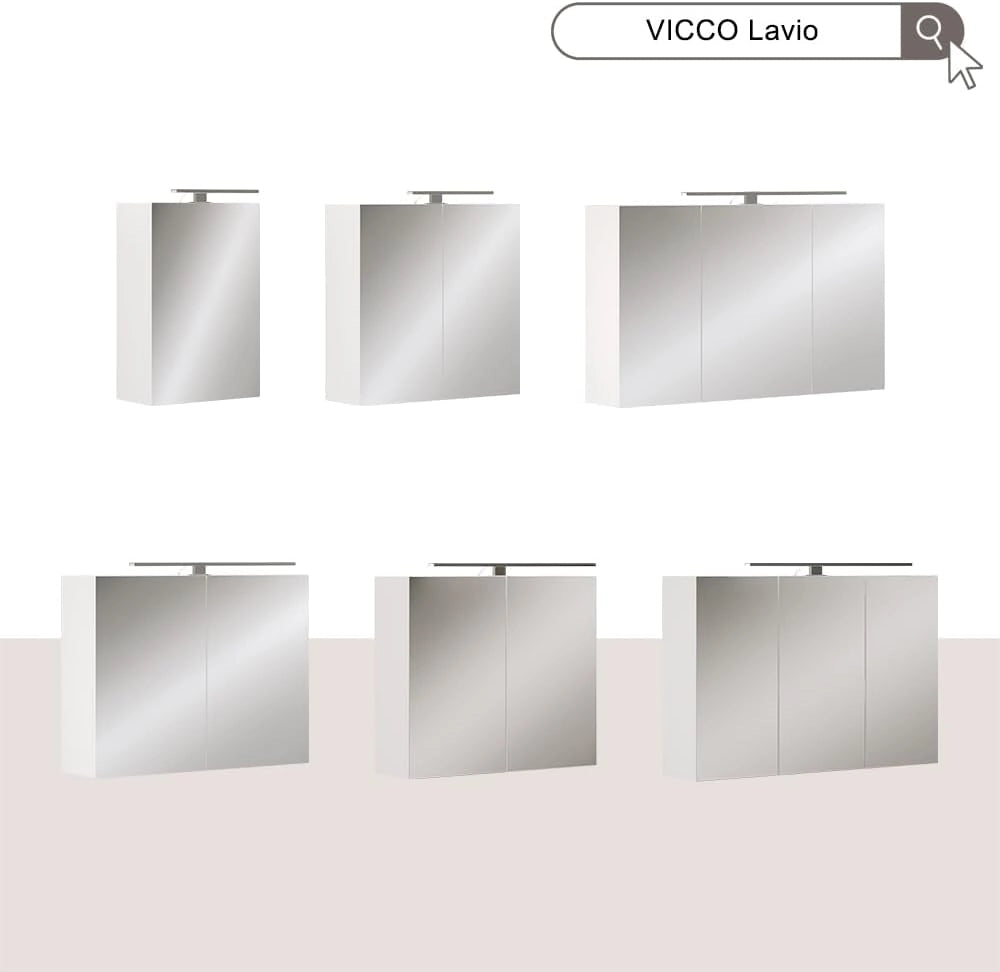 Mobile a specchio per il bagno Lavio, Bianco, 40 x 60 cm con illuminazione a LED