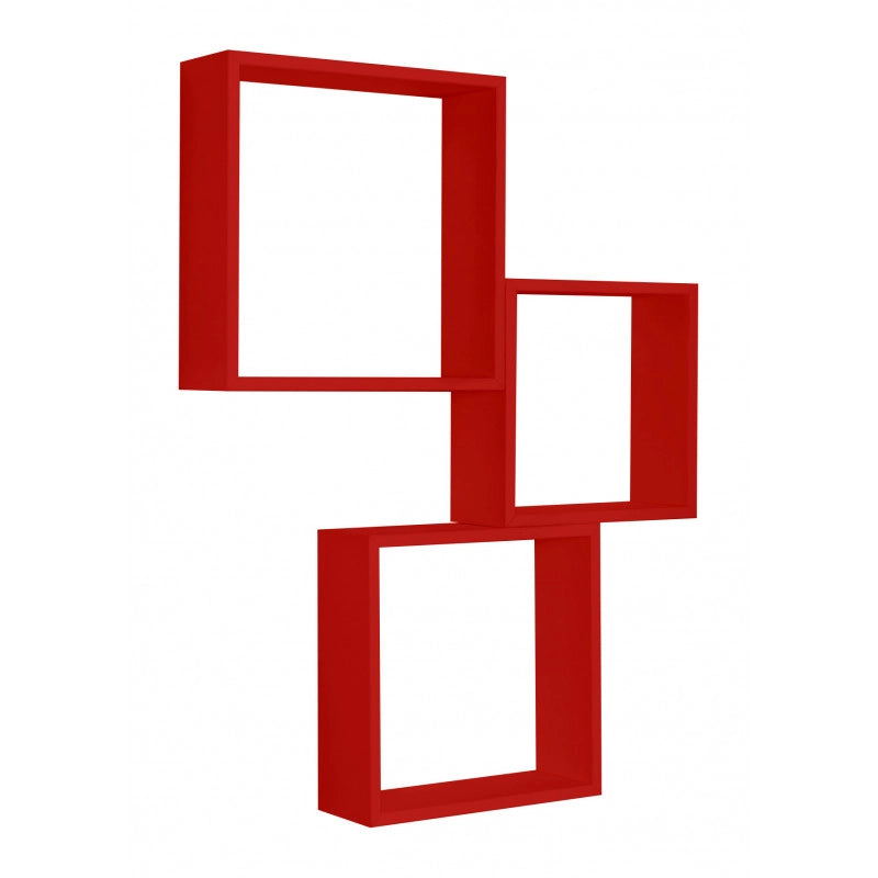 Set di 3 Mensole da Muro, Cubi Arredo, Mensole Cubo, Cubi da Parete, Rosso, 30x30x10cm 27x27x10cm e 24x24x10cm - Incubo Slim