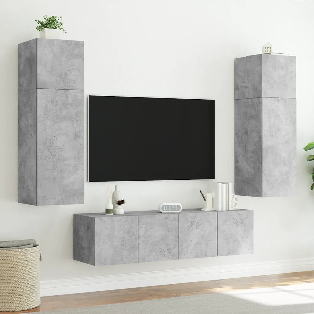 Mobile TV a Parete con Luci LED-Mobile TV a Muro Grigio Cemento 60x35x41 cm