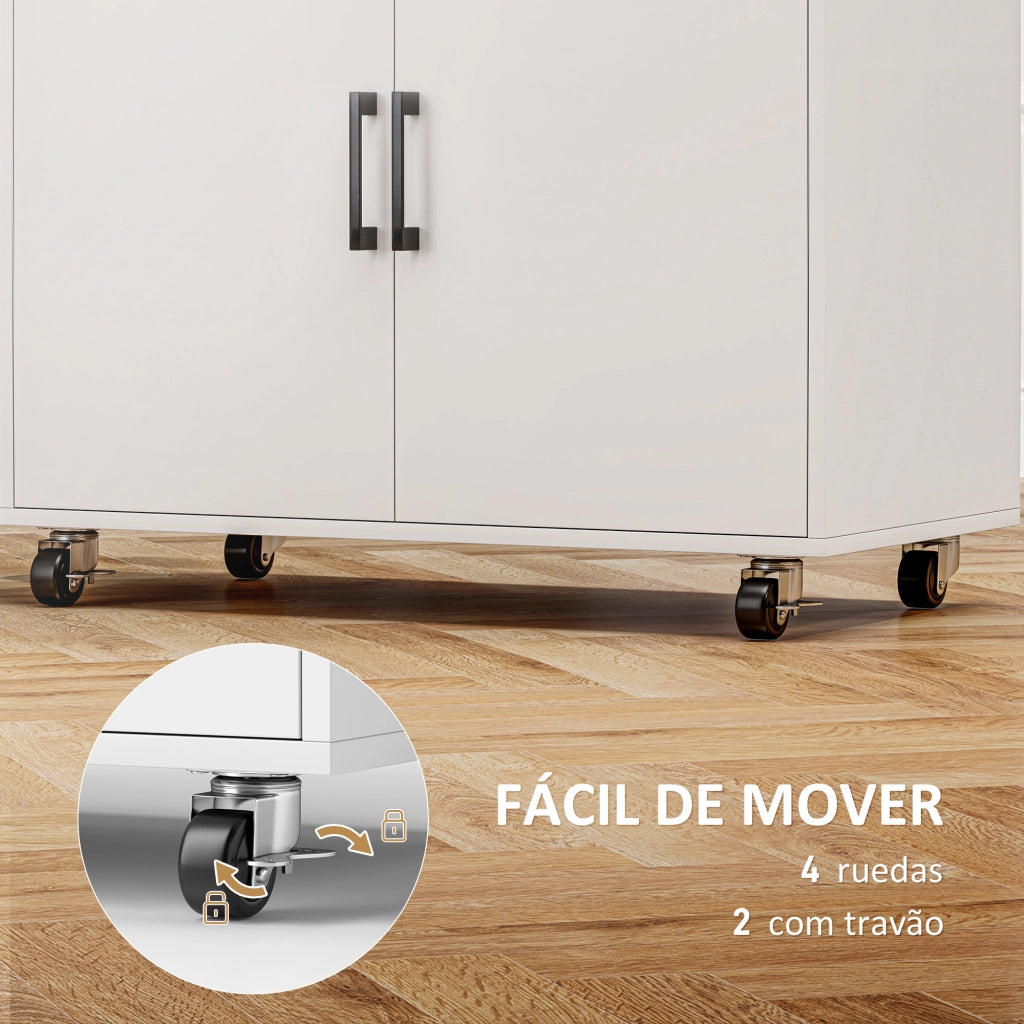 Mueble da Stiro con Ruote e Appendino ¨C Zephmum ¨C Bianco 125x43,5x102,5 cm