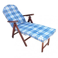 Poltrona 4 Posizioni Relax Faggio con Cuscino e Prolunga 84/40x 60x100 h cm in Cotone Blu