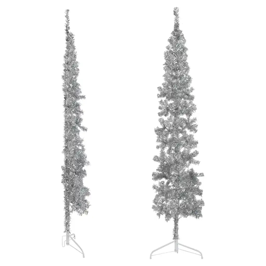 Albero Natale Artificiale Sottile a Met¨¤ Supporto-Albero Natalizio Argento 240cm