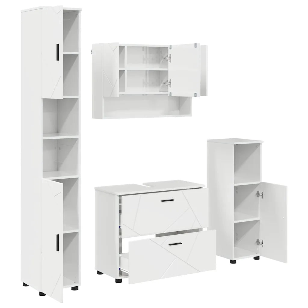 Set di mobili per il bagno con cassetto 4 pcs Bianco Lucido 3393047