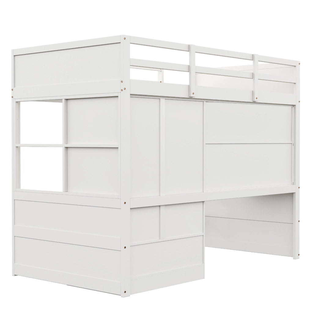 Letto a soppalco 90x200 cm con scrivania e armadio