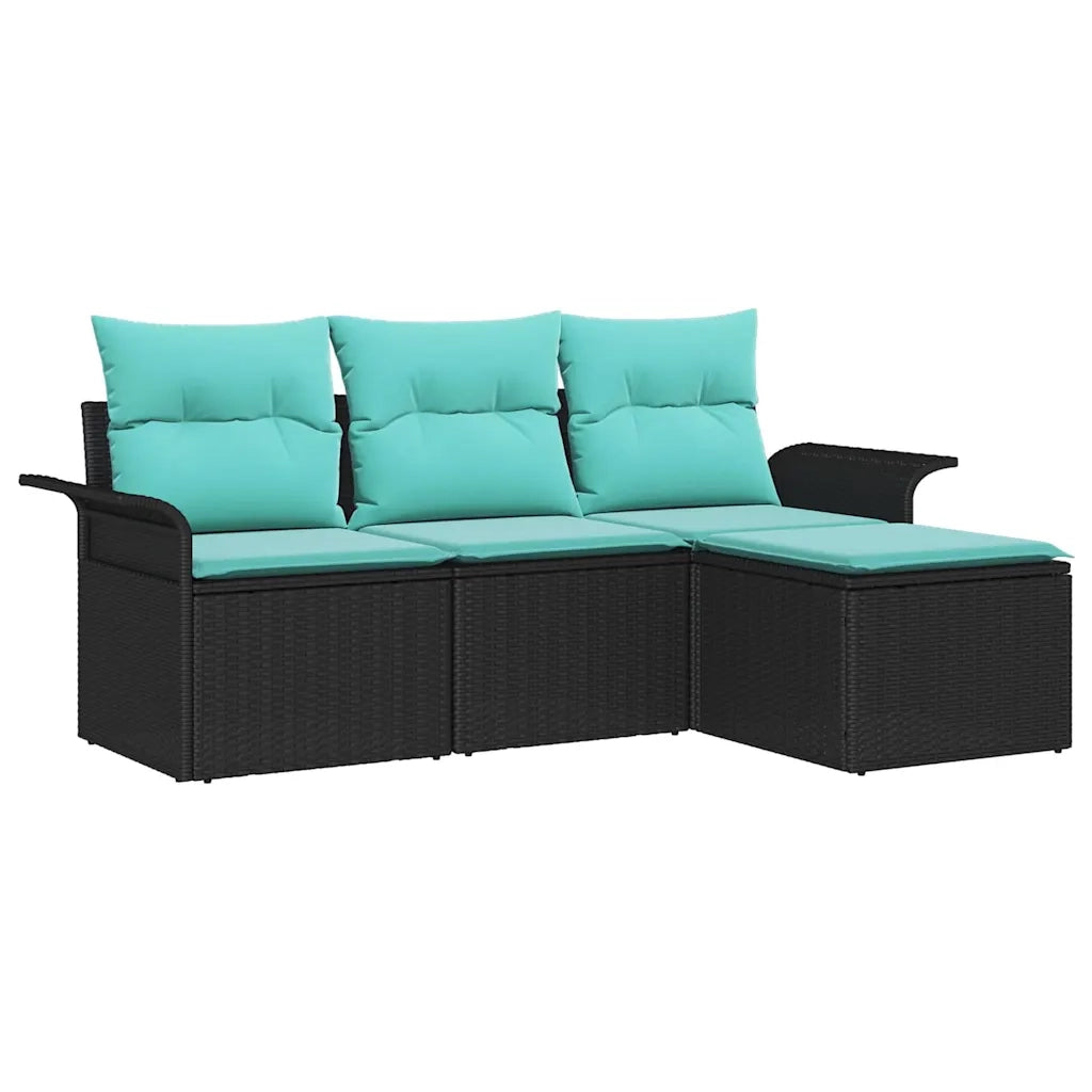 Set Divano da Giardino con cuscino 4 pcs Nero polyrattan 3345316