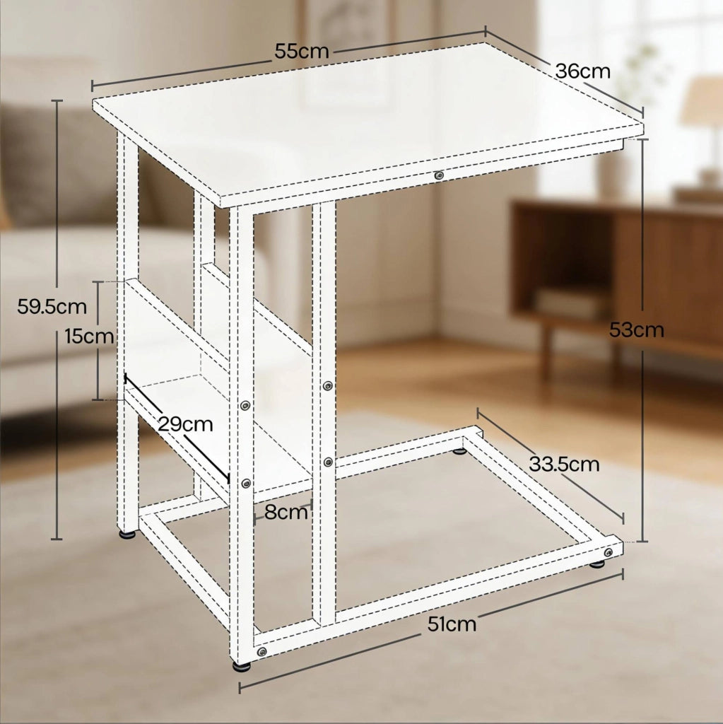 Tavolino Laterale a C Rustico Marrone con Ripiano, 55 x 59,5 x 36 cm