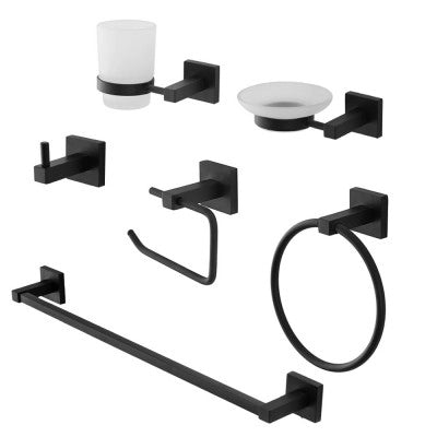 Set accessori a muro 6 pezzi in vetro e acciaio nero opaco e viti incluse  Levante