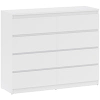 Cassettiera 8 Cassetti 120x39x100 cm con Maniglie Scanalate in Legno Bianco