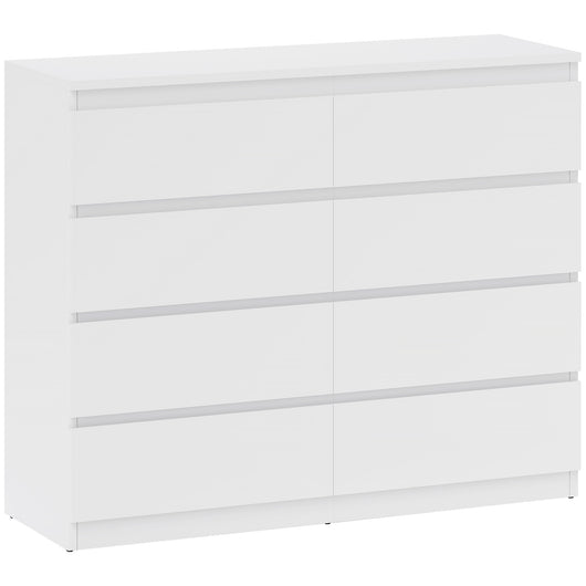 Cassettiera 8 Cassetti 120x39x100 cm con Maniglie Scanalate in Legno Bianco