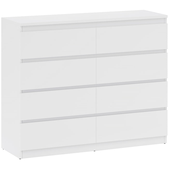 Cassettiera 8 Cassetti 120x39x100 cm con Maniglie Scanalate in Legno Bianco