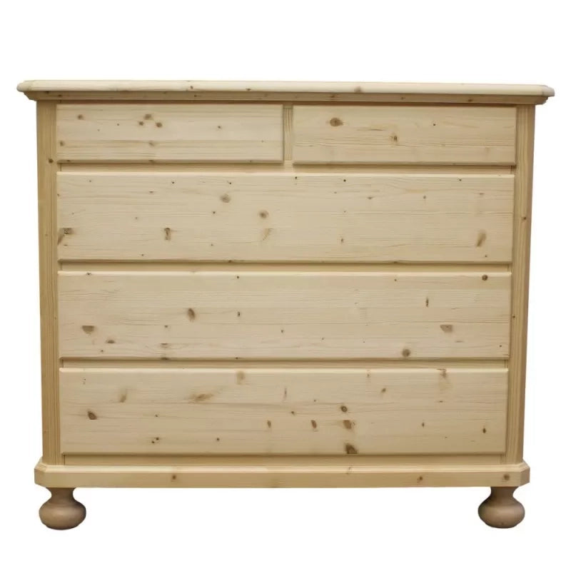 cassettiera classica 5 cassetti legno massello di abete grezzo 118x52x99 (306) - Mobili 2G
