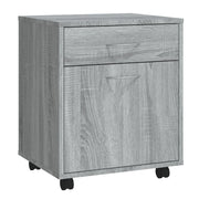 Mobiletto su ruote pratico e maneggevole 45 x 38 x 54 cm con cassetto e scomparto in legno composito grigio 02_0048254