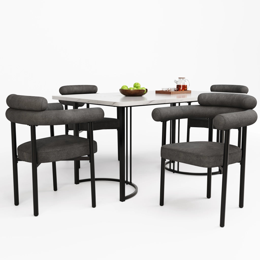 Tavolo da pranzo per 4 persone con 4 sedie in velluto, gambe in metallo, per cucina e soggiorno 140 × 80 × 75 cm