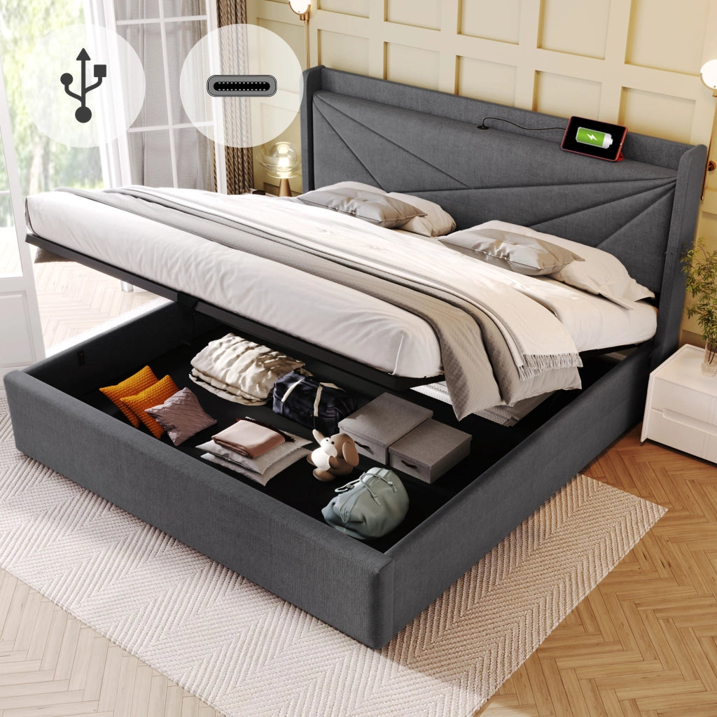 letto matrimoniale cotone lino grigio 180x200 cm