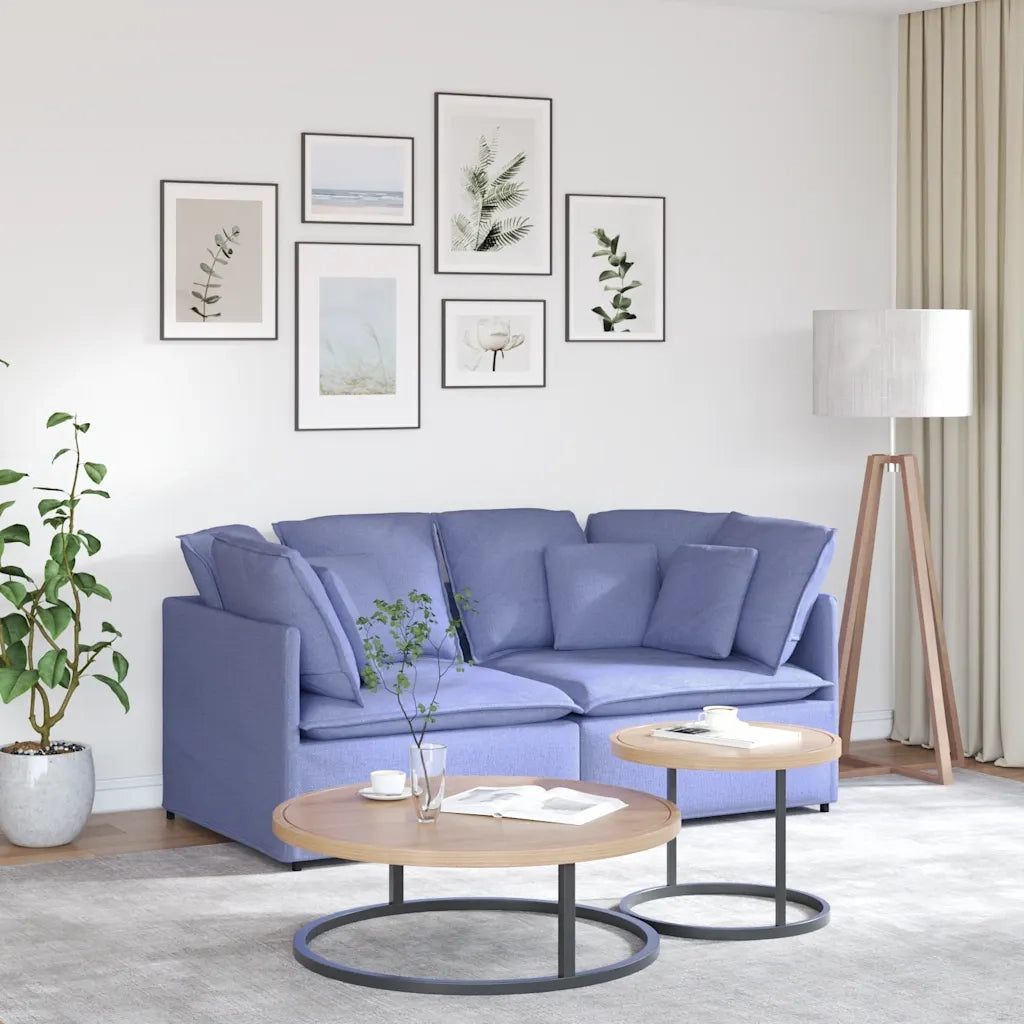 Divano Modulare con Cuscini in Tessuto Jeans Blu