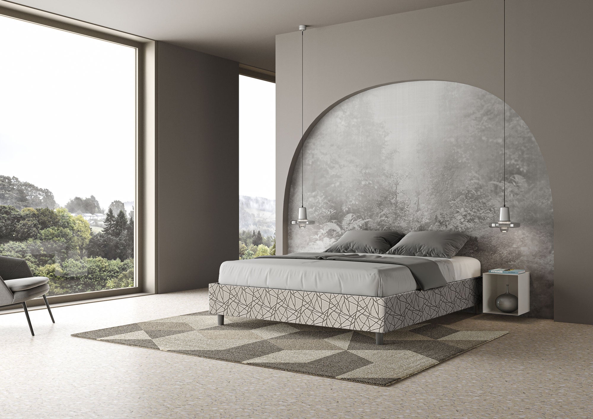 Letto Matrimoniale 160x210 cm con Rete e Contenitore Giroletto con Alzata Comoda Imbottito in Tessuto Era Azelia Grigio