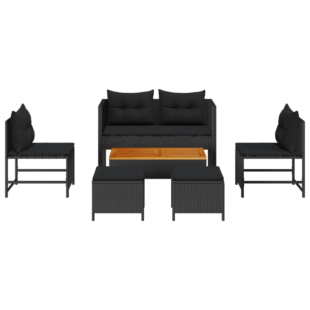 Set Divano da Esterno - Nero Rattan, Legno Medio Durevole